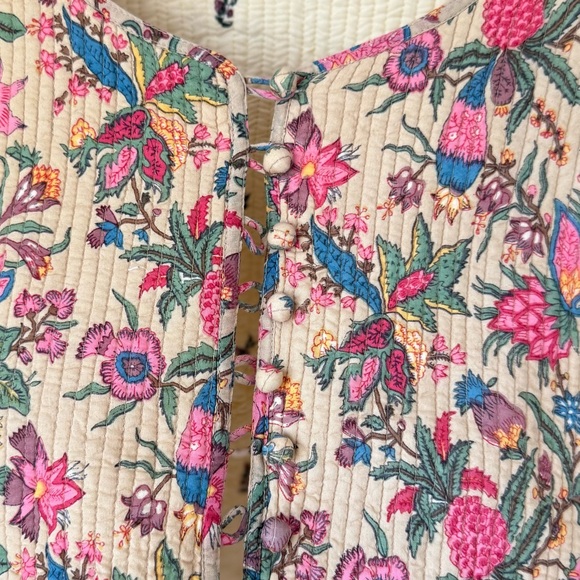 Vintage Reversible Quilted Floral Jacket Cream Cotton Cottagecore Boho Handmade - Picture 3 of 13